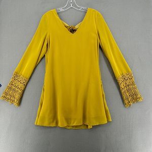 Shein Dress A Line V Neck Crochet Bell Sleeves Velvet Bow Womens Medium